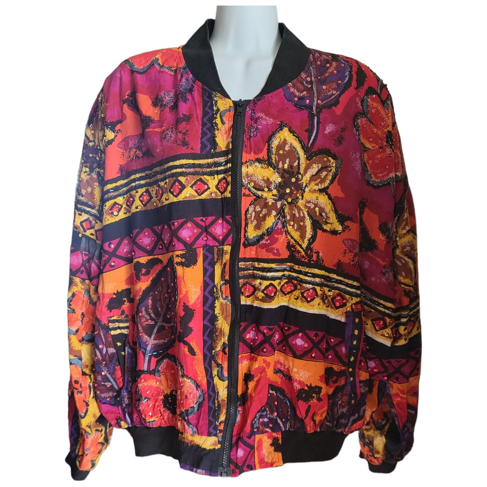 eFFect Women's Size M Beaded 80's Vintage Zip UP Jacket Colorful